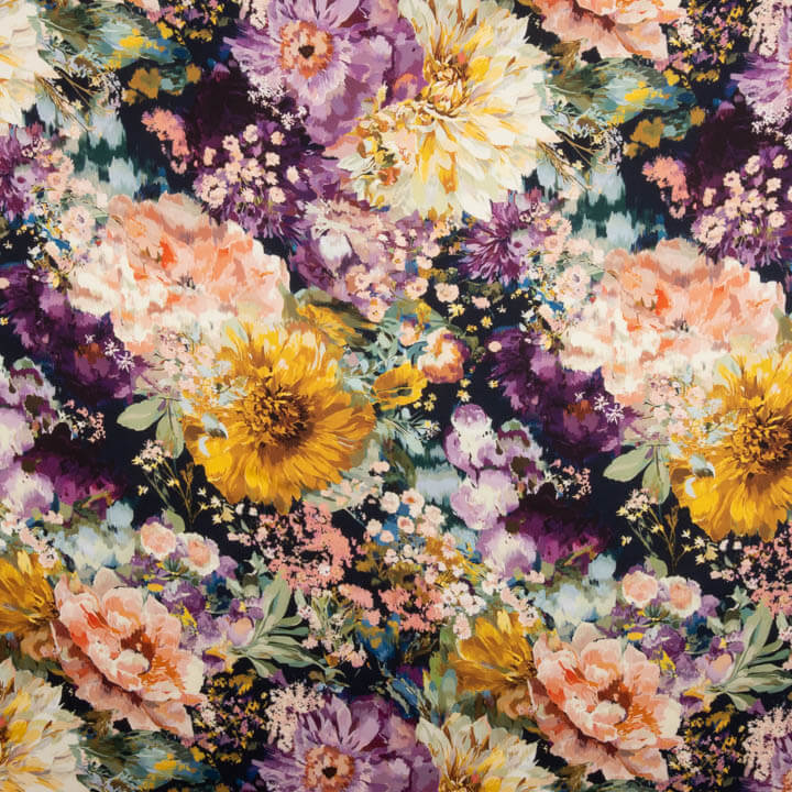 Satin imprimé « Dalias » jaune - Ribes y Casals
