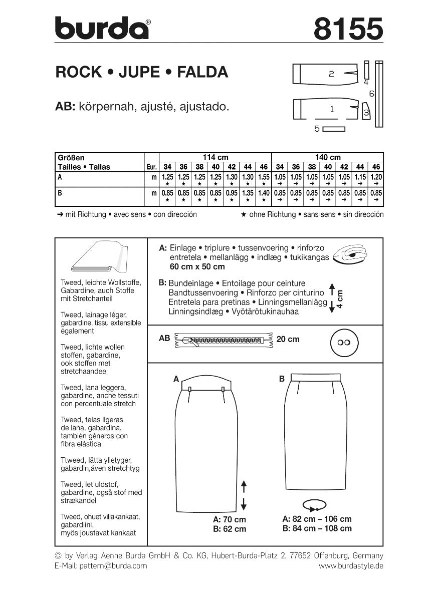 Patron de Couture Burda 8155 Jupe - Ribes y Casals