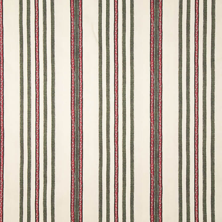 Toile de coton Half Panama imprimée de rayures ethniques vertes et rouges - Ribes y Casals