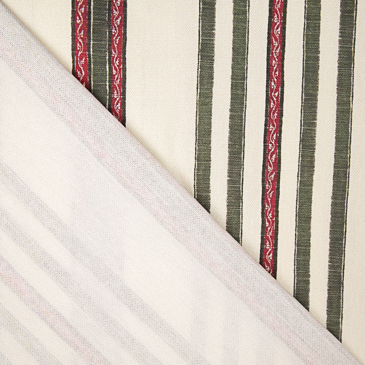 Toile de coton Half Panama imprimée de rayures ethniques vertes et rouges - Ribes y Casals