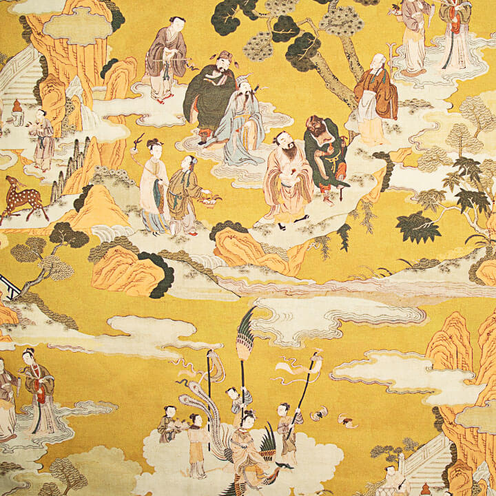 Toile de coton Half Panama imprimée « Jardin impérial oriental » moutarde - Ribes y Casals