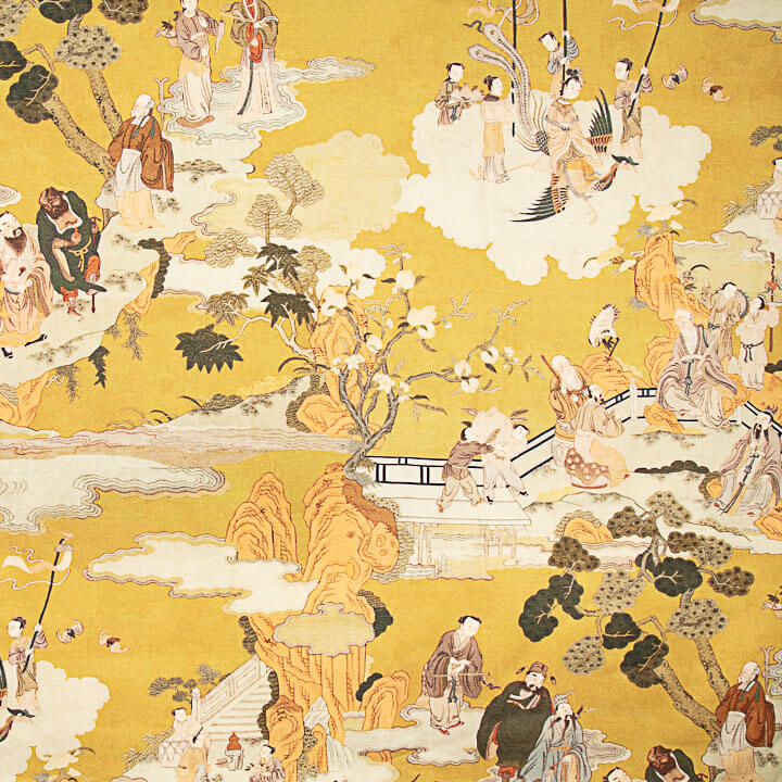 Toile de coton Half Panama imprimée « Jardin impérial oriental » moutarde - Ribes y Casals