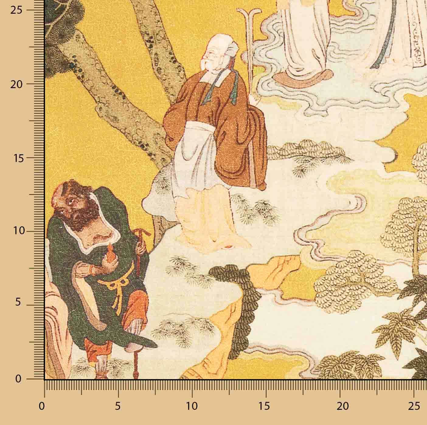 Toile de coton Half Panama imprimée « Jardin impérial oriental » moutarde - Ribes y Casals