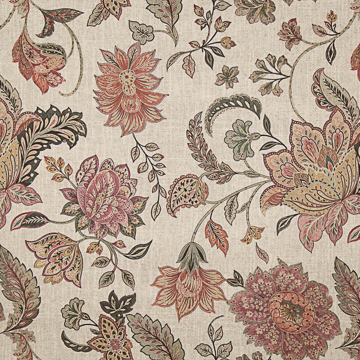 Toile de coton Half Panama imprimée de motifs cachemire rose corail - Ribes y Casals