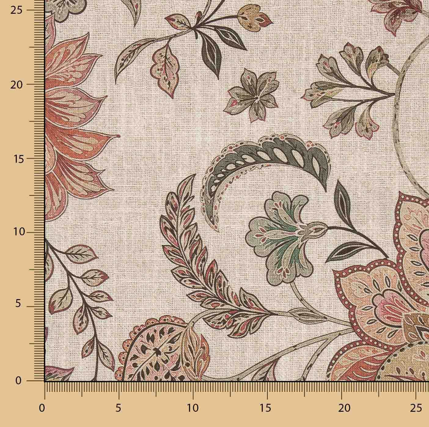 Toile de coton Half Panama imprimée de motifs cachemire rose corail - Ribes y Casals