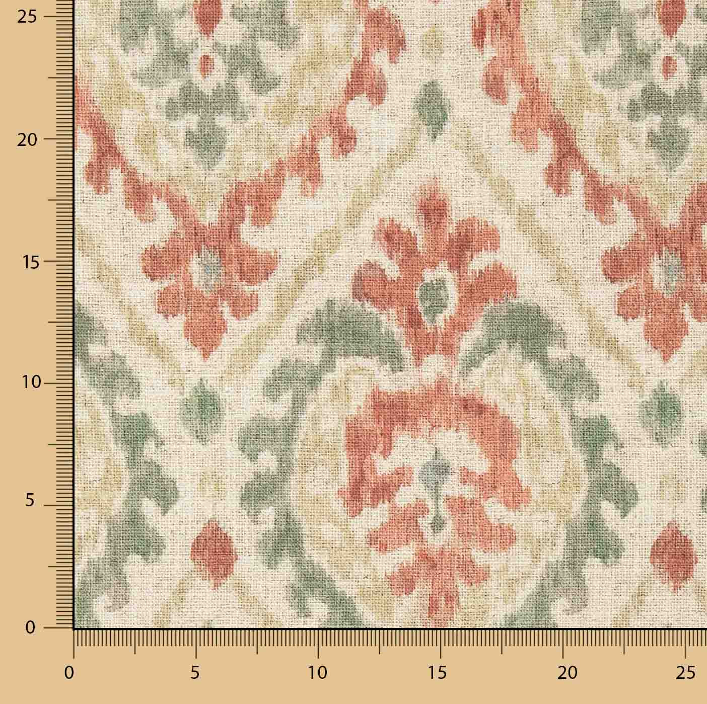 Toile de coton Half Panama imprimée motif ethnique Damas terre cuite - Ribes y Casals
