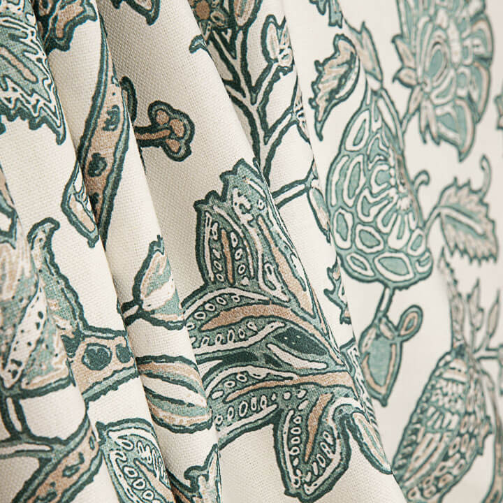 Toile de coton Half Panama imprimée « Jardin oriental » vert sauge - Ribes y Casals