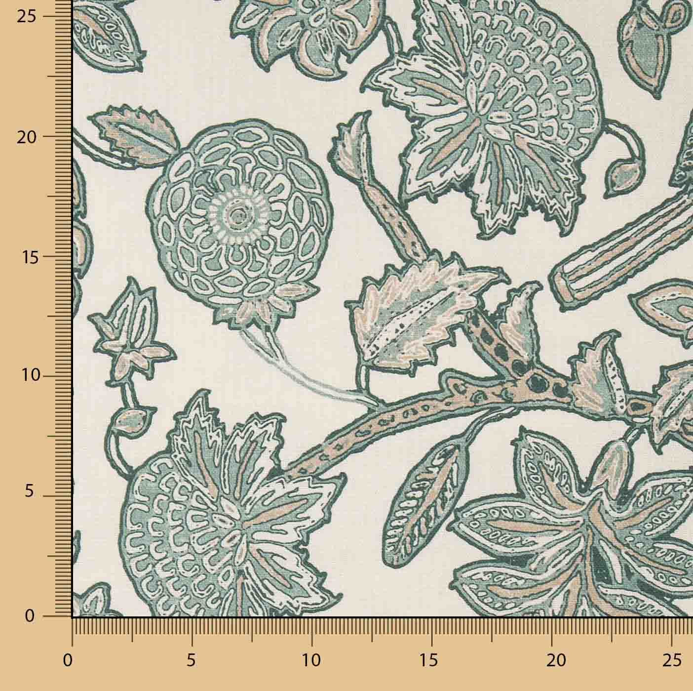 Toile de coton Half Panama imprimée « Jardin oriental » vert sauge - Ribes y Casals