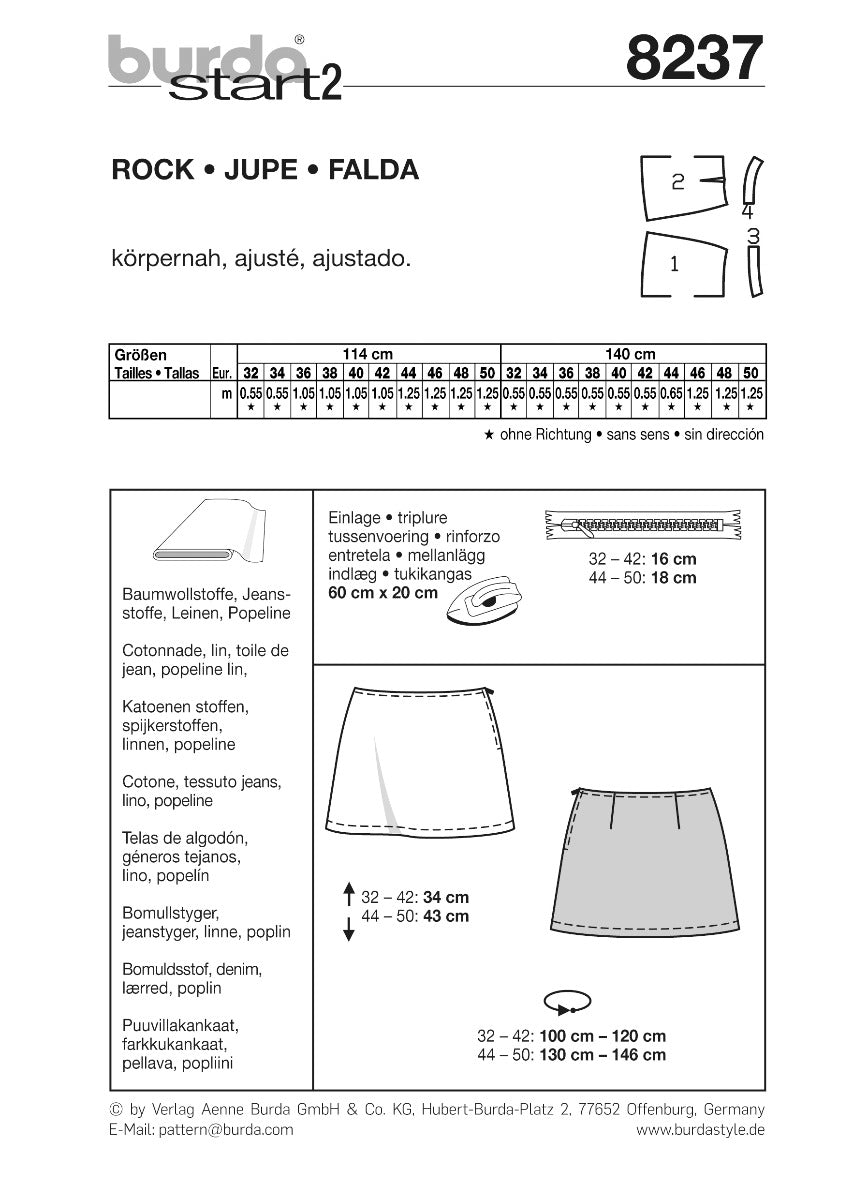 Patron de Couture Burda 8237 Jupe - Ribes y Casals