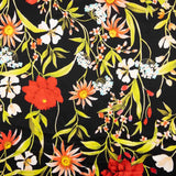 Satin De Soie Italienne Floral Noir - Ribes y Casals