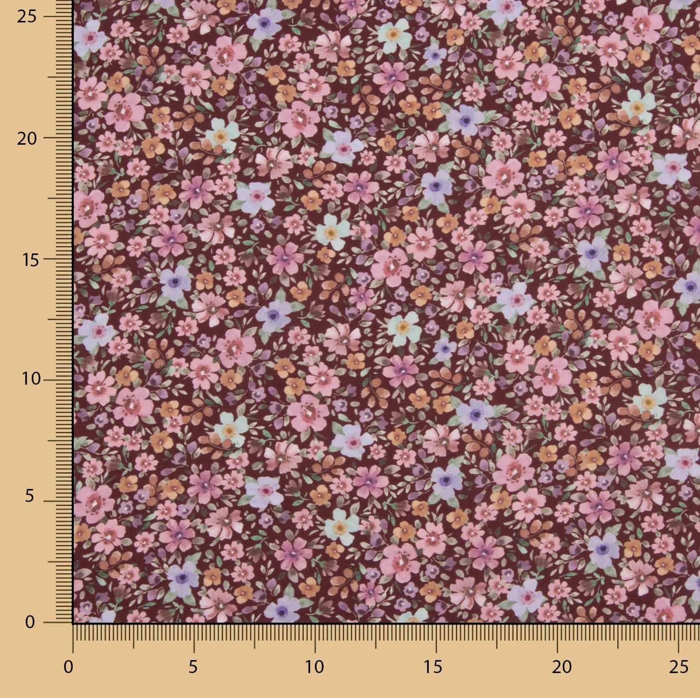 Popeline de tissu de coton « Jardin sauvage » bordeaux - Ribes y Casals