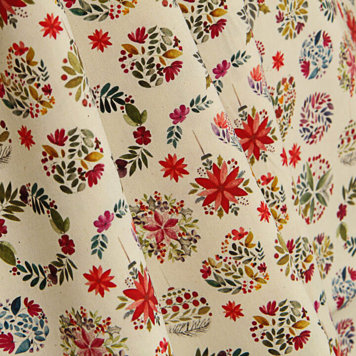 Popeline de tissu de coton Noël Boules florales - Ribes y Casals