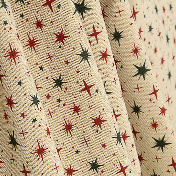 Popeline de tissu de coton Noël Étoiles vertes et rouges - Ribes y Casals