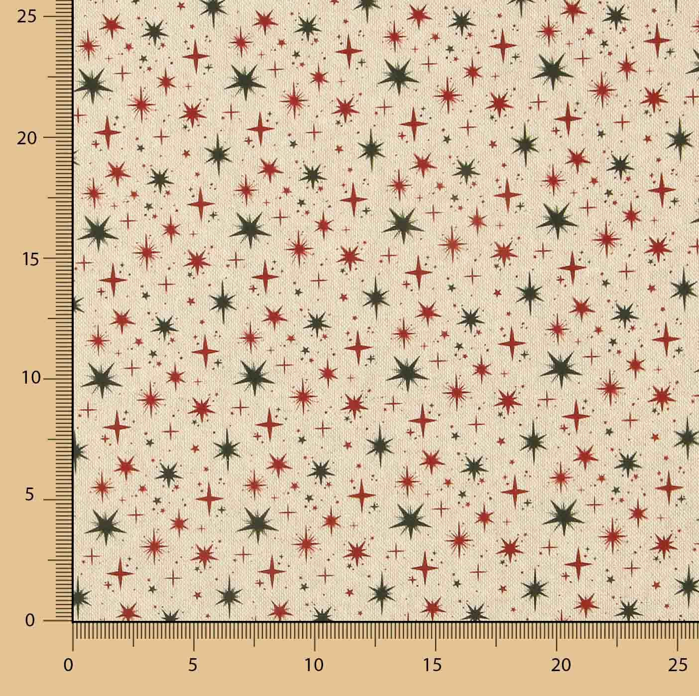 Popeline de tissu de coton Noël Étoiles vertes et rouges - Ribes y Casals