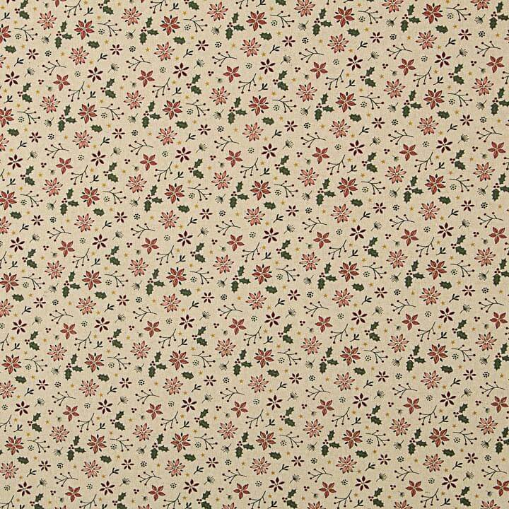 Popeline de tissu de coton Noël Fleurs et houx - Ribes y Casals