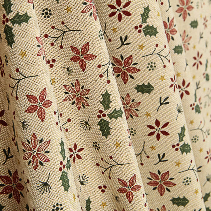 Popeline de tissu de coton Noël Fleurs et houx - Ribes y Casals
