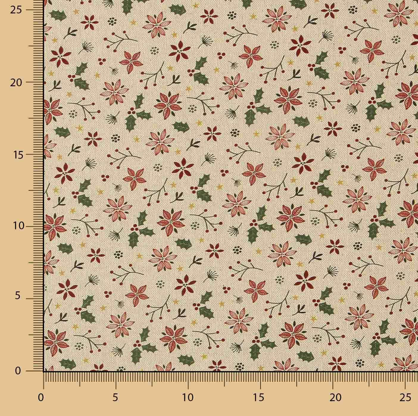 Popeline de tissu de coton Noël Fleurs et houx - Ribes y Casals