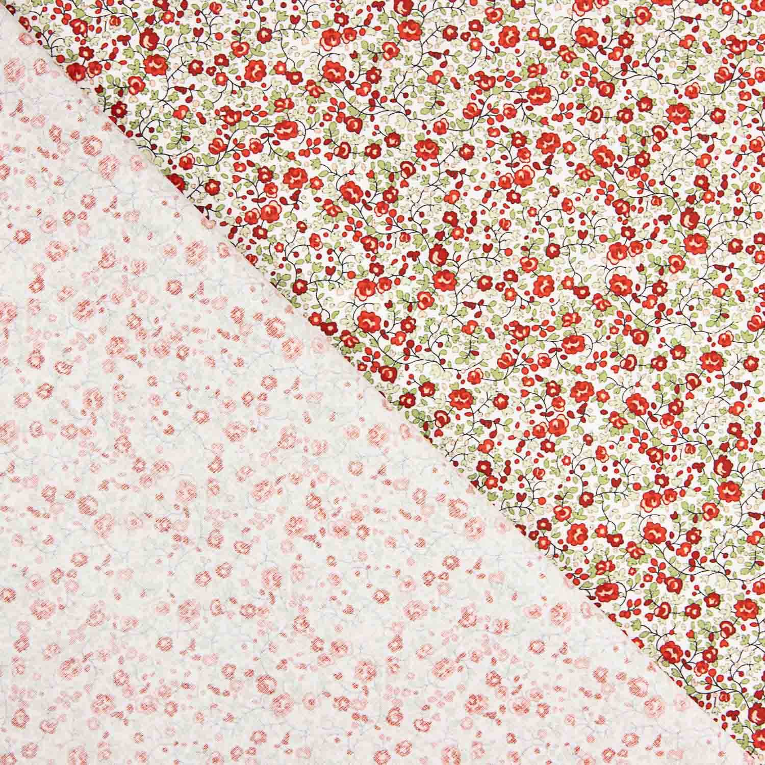 Popeline de coton microflorale rouge - Ribes y Casals