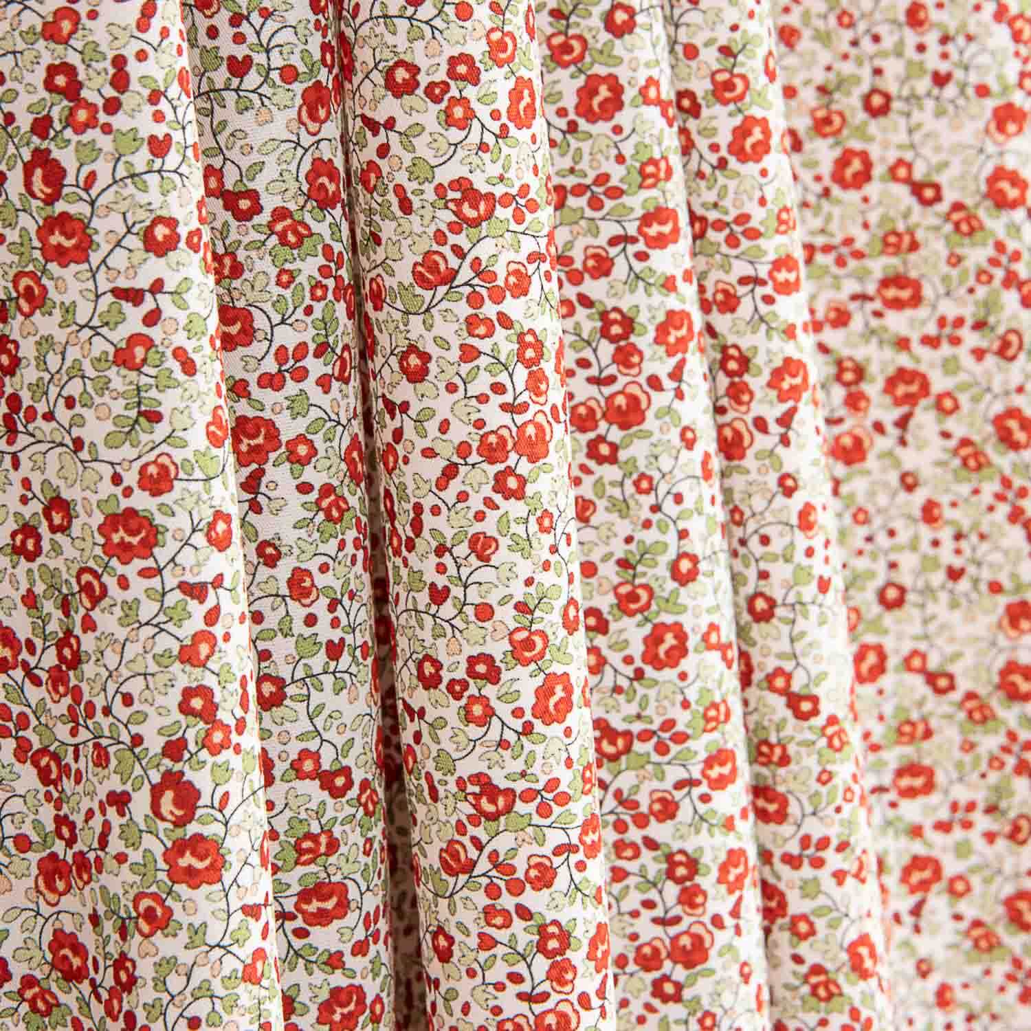 Popeline de coton microflorale rouge - Ribes y Casals