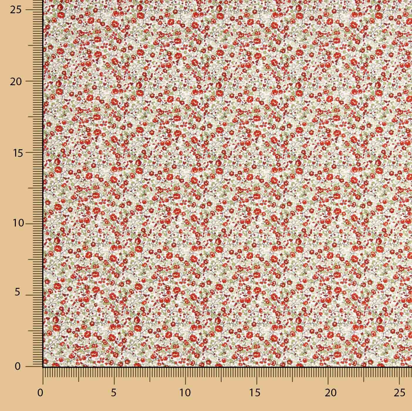 Popeline de coton microflorale rouge - Ribes y Casals