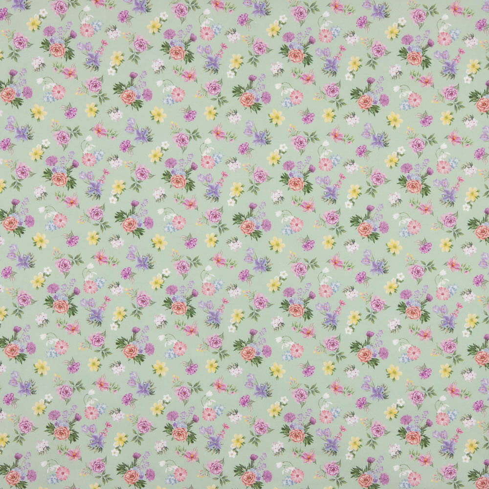 Popeline Imprimée Flamenca Flor Creto Popeline Vert Sauge - Ribes y Casals