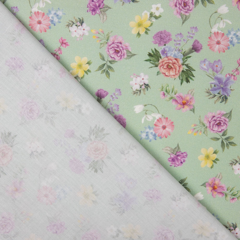 Popeline Imprimée Flamenca Flor Creto Popeline Vert Sauge - Ribes y Casals