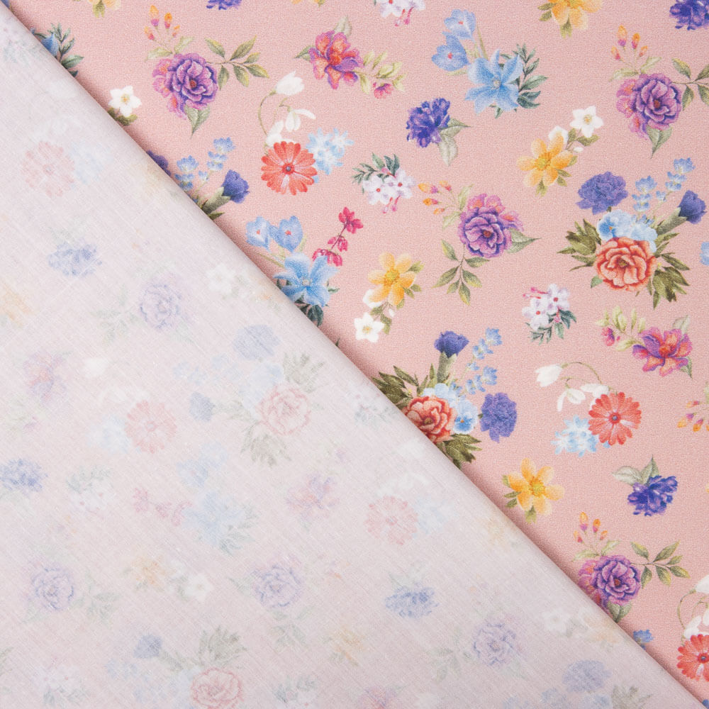 Popeline Imprimée Flamenca Popeline Flor Creto Rose - Ribes y Casals