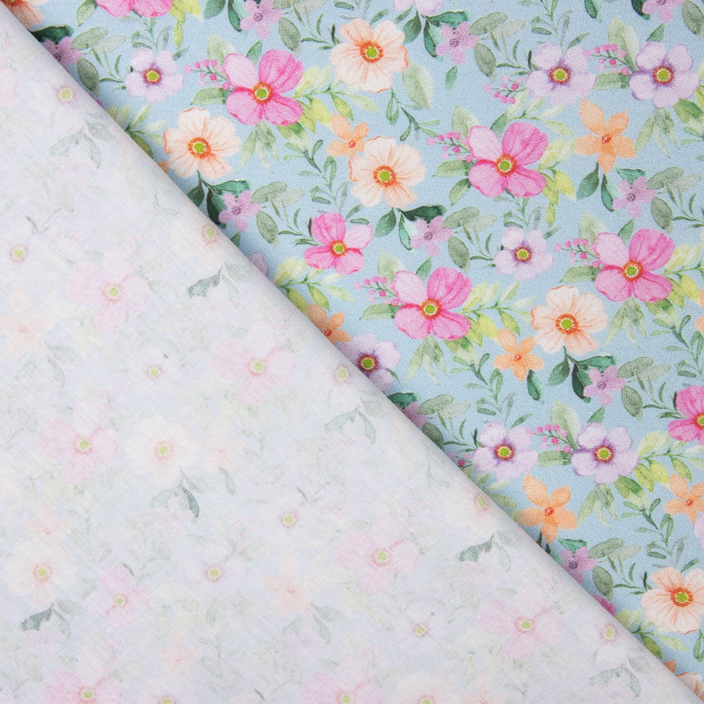 Popeline Imprimé Flamenco Flor Hawa Bleu - Ribes y Casals