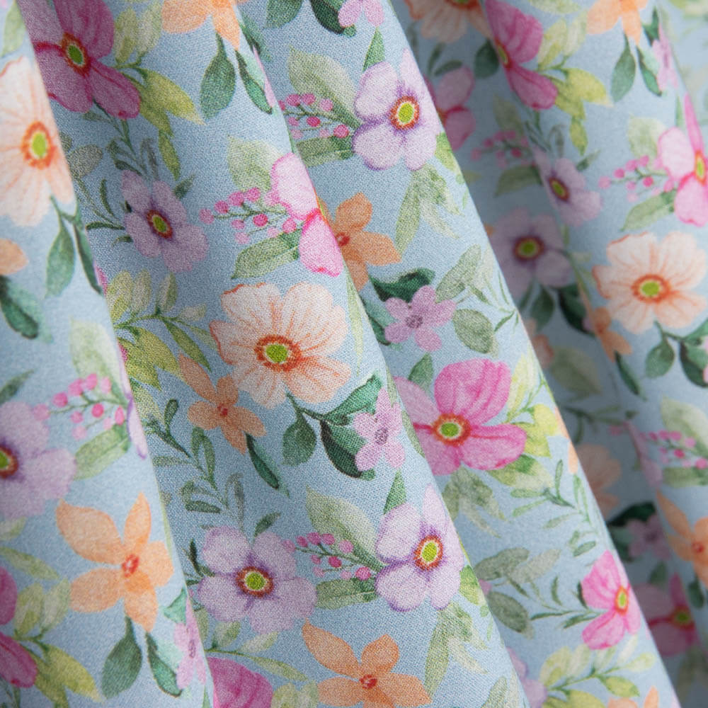 Popeline Imprimé Flamenco Flor Hawa Bleu - Ribes y Casals