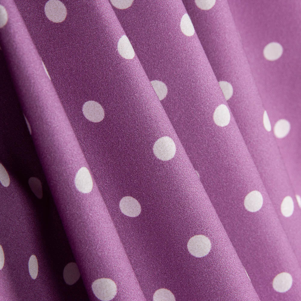 Popelín Estampado Flamenca Lunar 7mm Crudo-Morado - Ribes y Casals