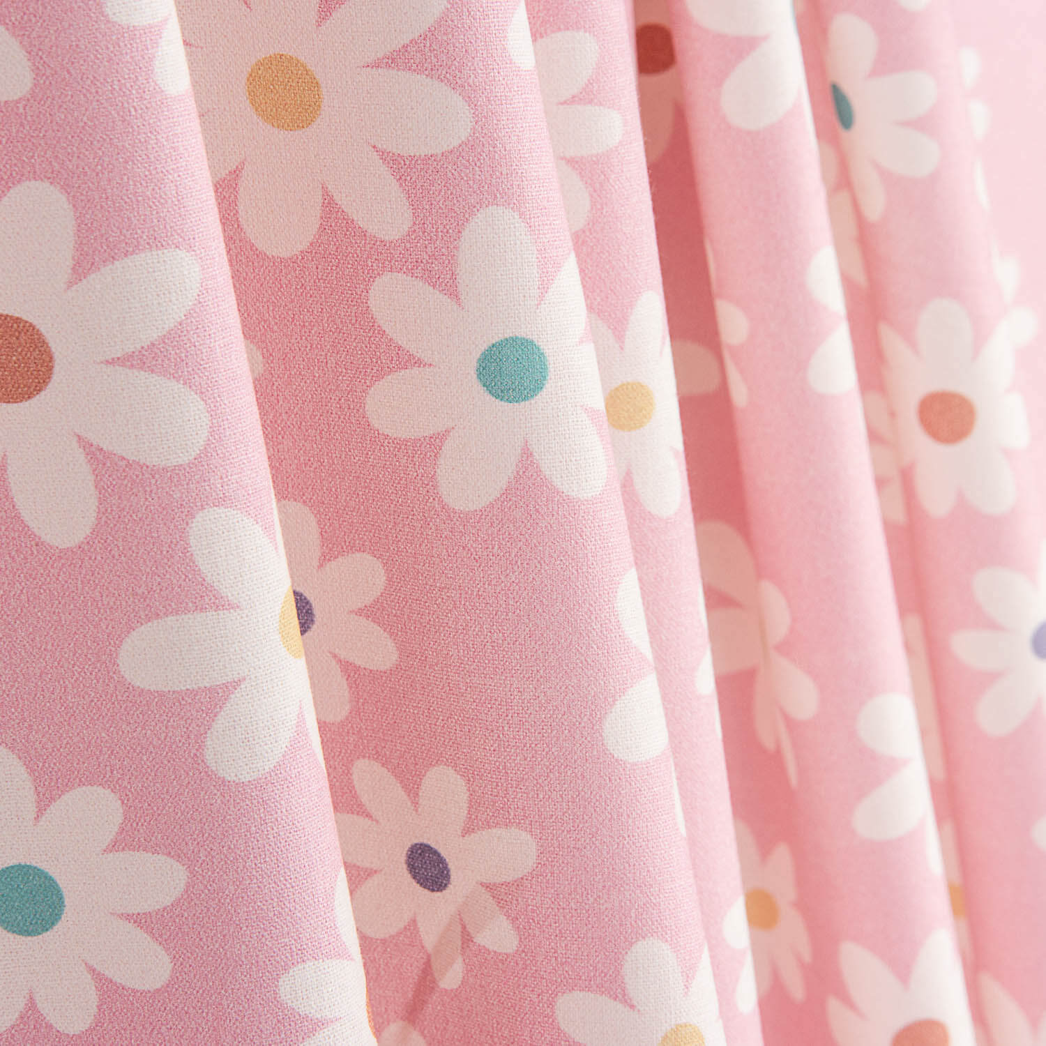 Popeline de coton imprimée marguerites roses - Ribes y Casals