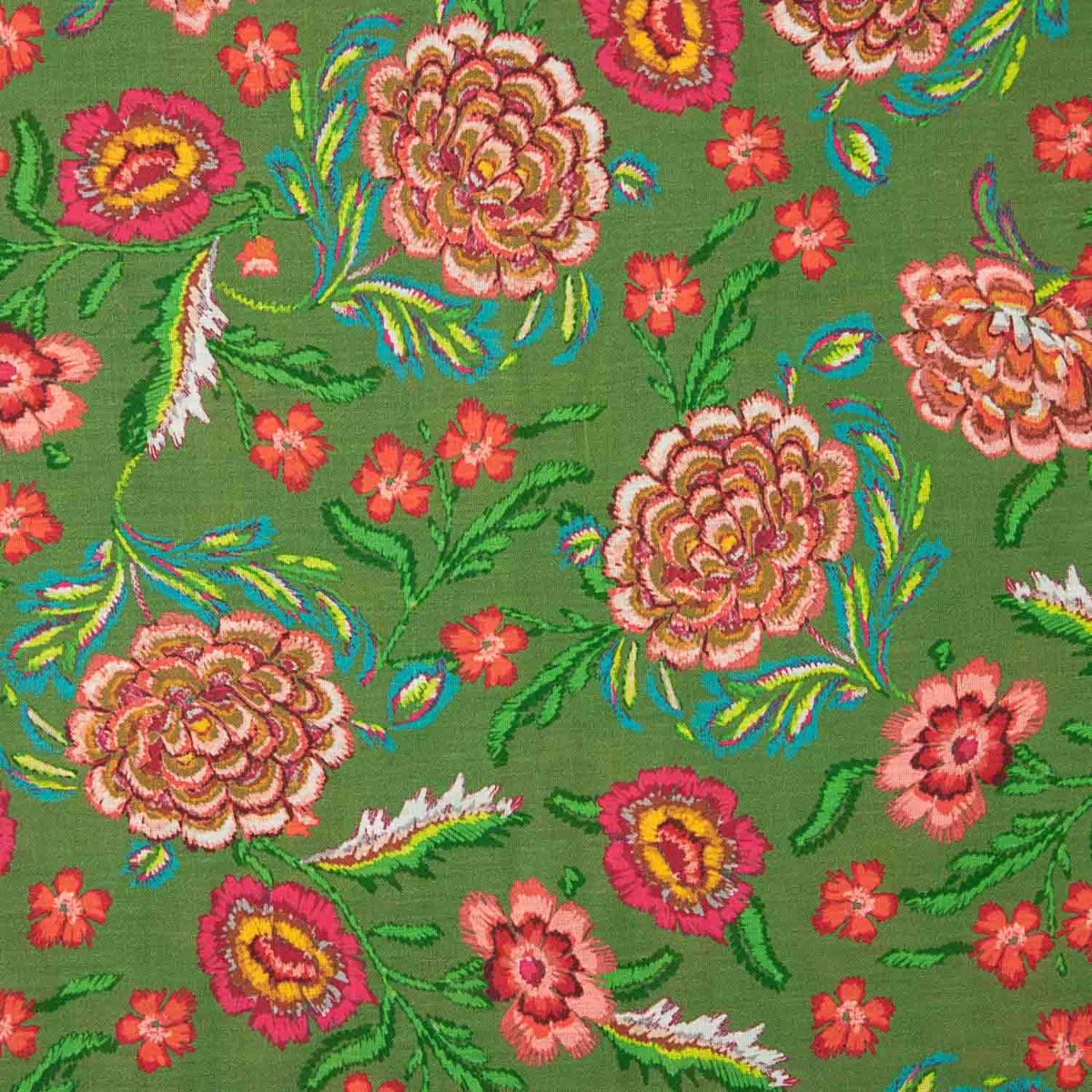 Tissu rustique imprimé de Manille en vert olive - Ribes y Casals