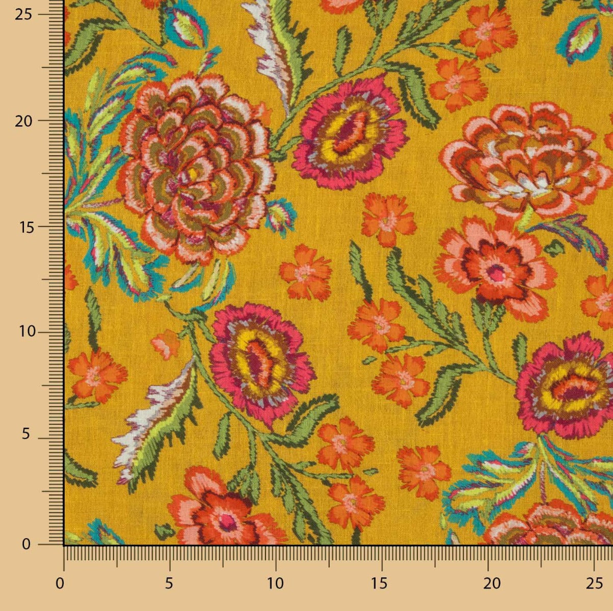 Tissu imprimé rustique Manila, jaune ocre - Ribes y Casals