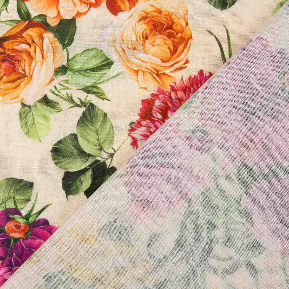 Tissu à imprimé rustique floral en ivoire - Ribes y Casals