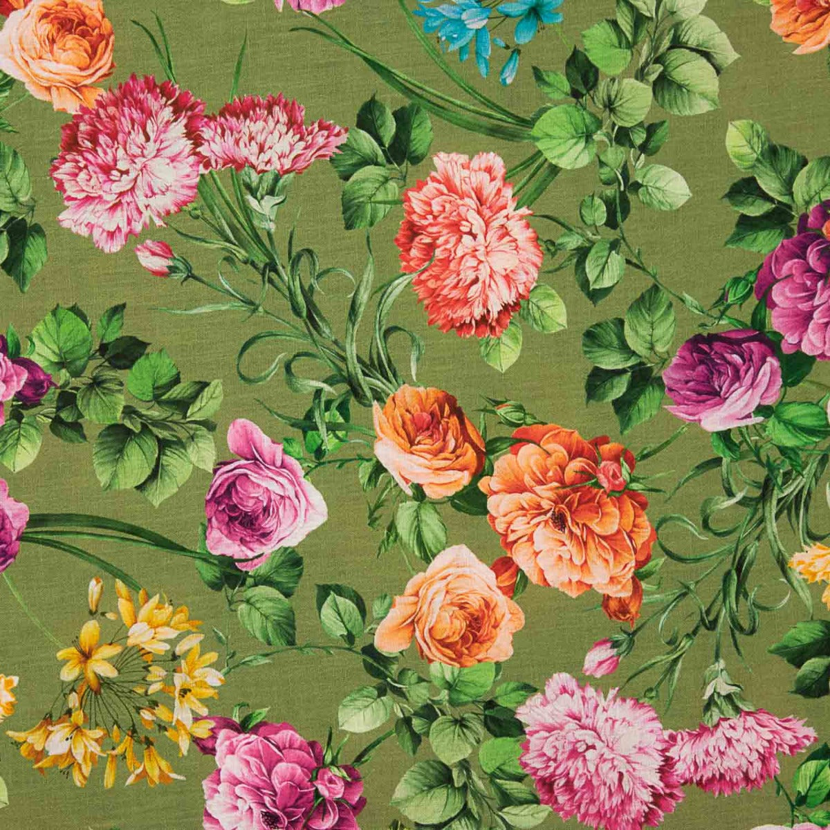 Tissu à imprimé rustique floral en vert olive - Ribes y Casals