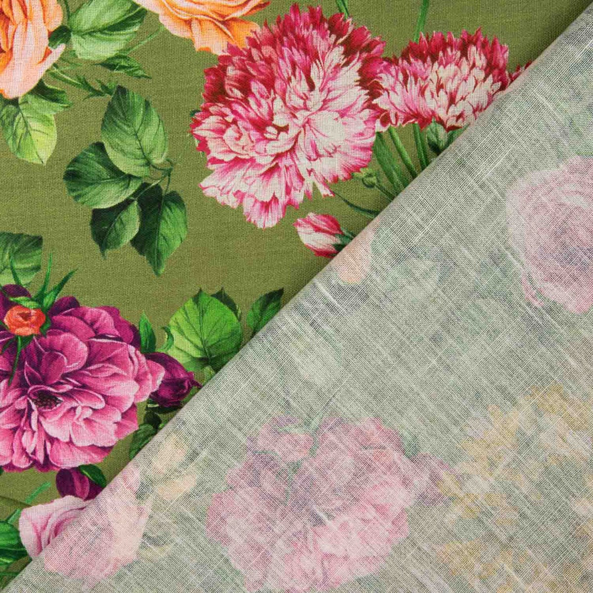 Tissu à imprimé rustique floral en vert olive - Ribes y Casals