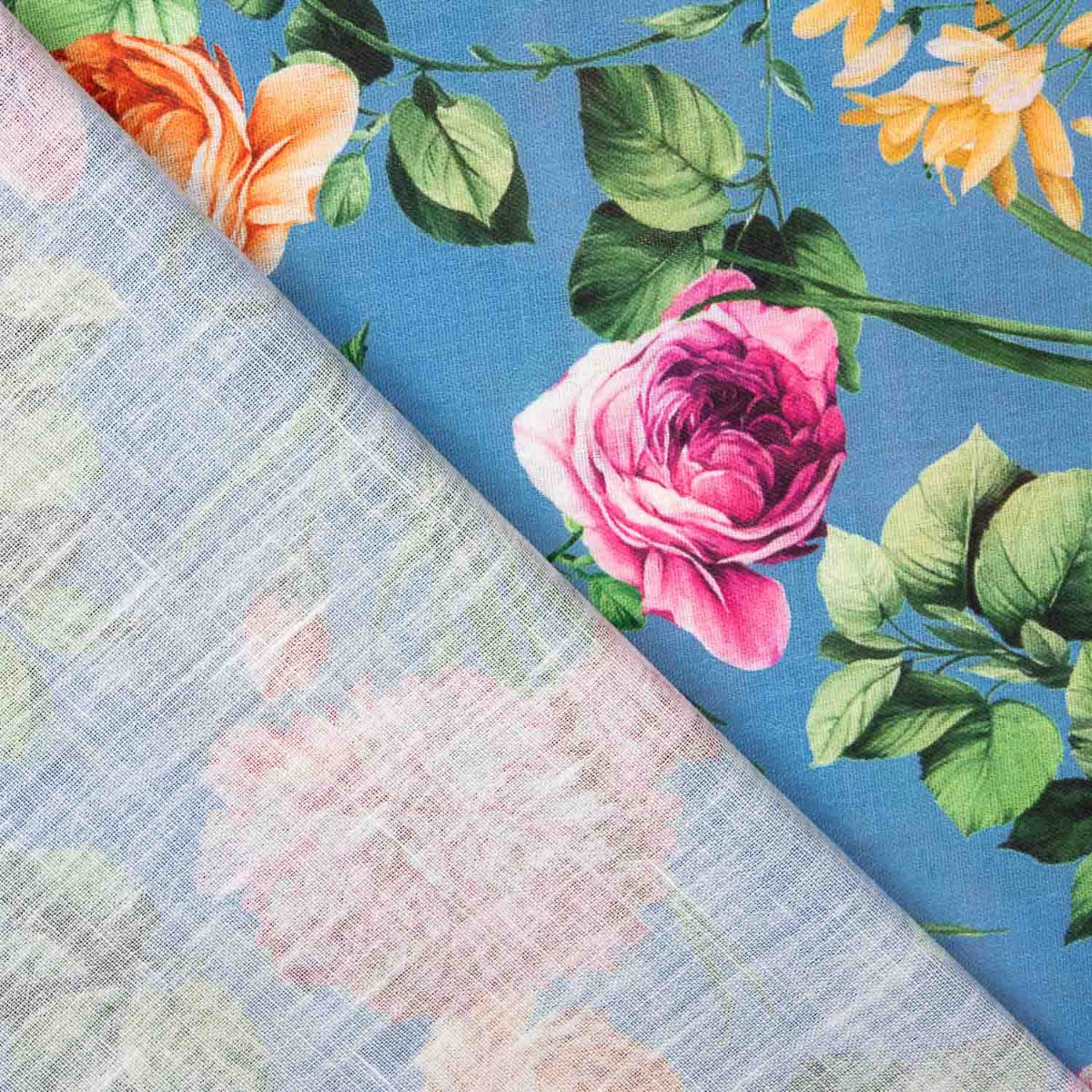 Tissu à imprimé rustique floral en bleu - Ribes y Casals