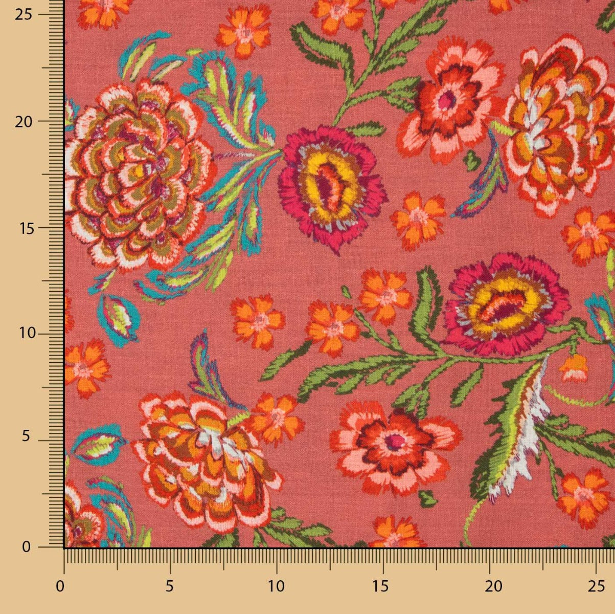 Tissu imprimé rustique de Manille en orange brûlé - Ribes y Casals