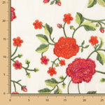 Châle brodé Rose Rouge Tencel Blanc Naturel - Ribes y Casals