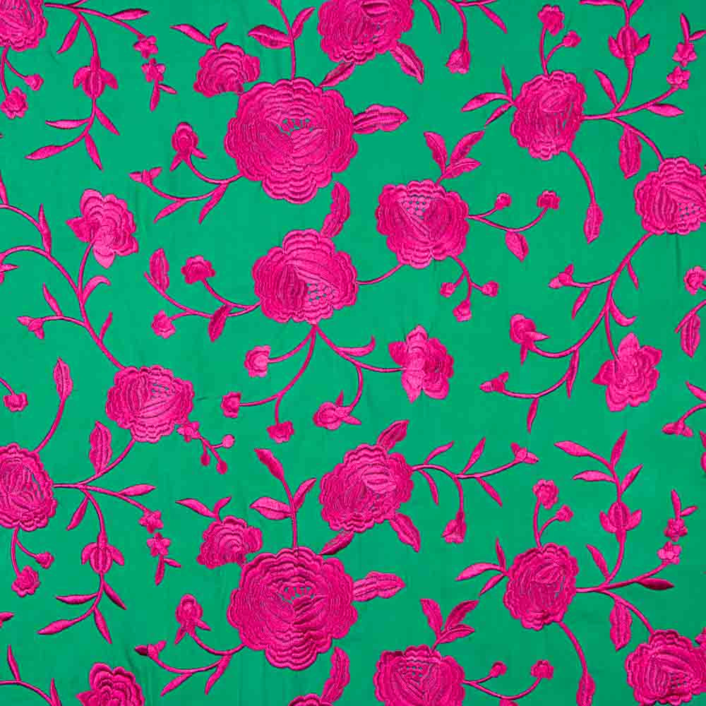Châle brodé Fuchsia Tencel Vert Emeraude - Ribes y Casals