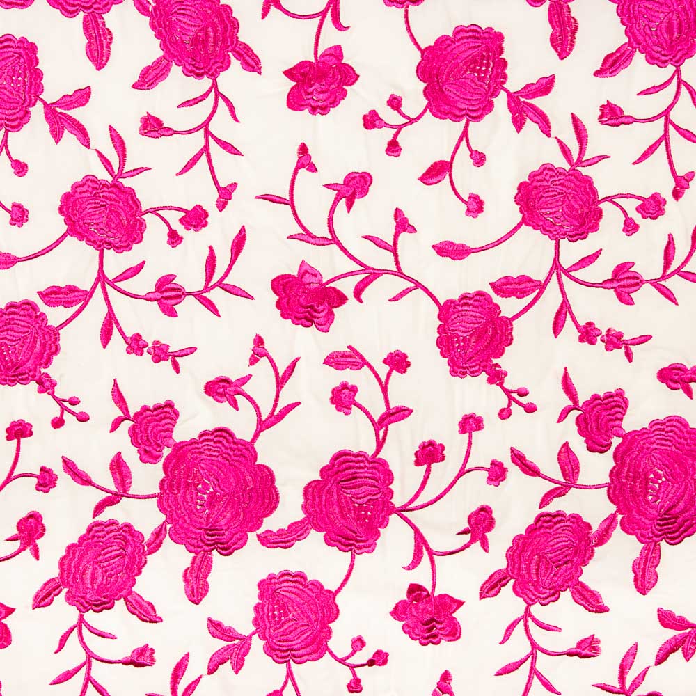 Fuchsia Châle Brodé Tencel Blanc Naturel - Ribes y Casals