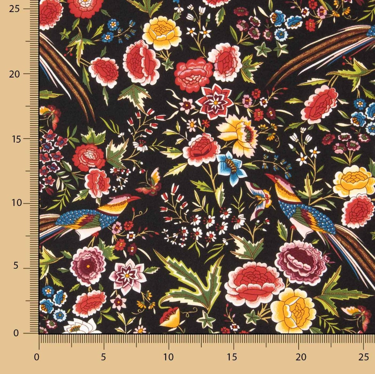 Crêpe Polyester Mantón imprimé Colibrí noir - Ribes y Casals