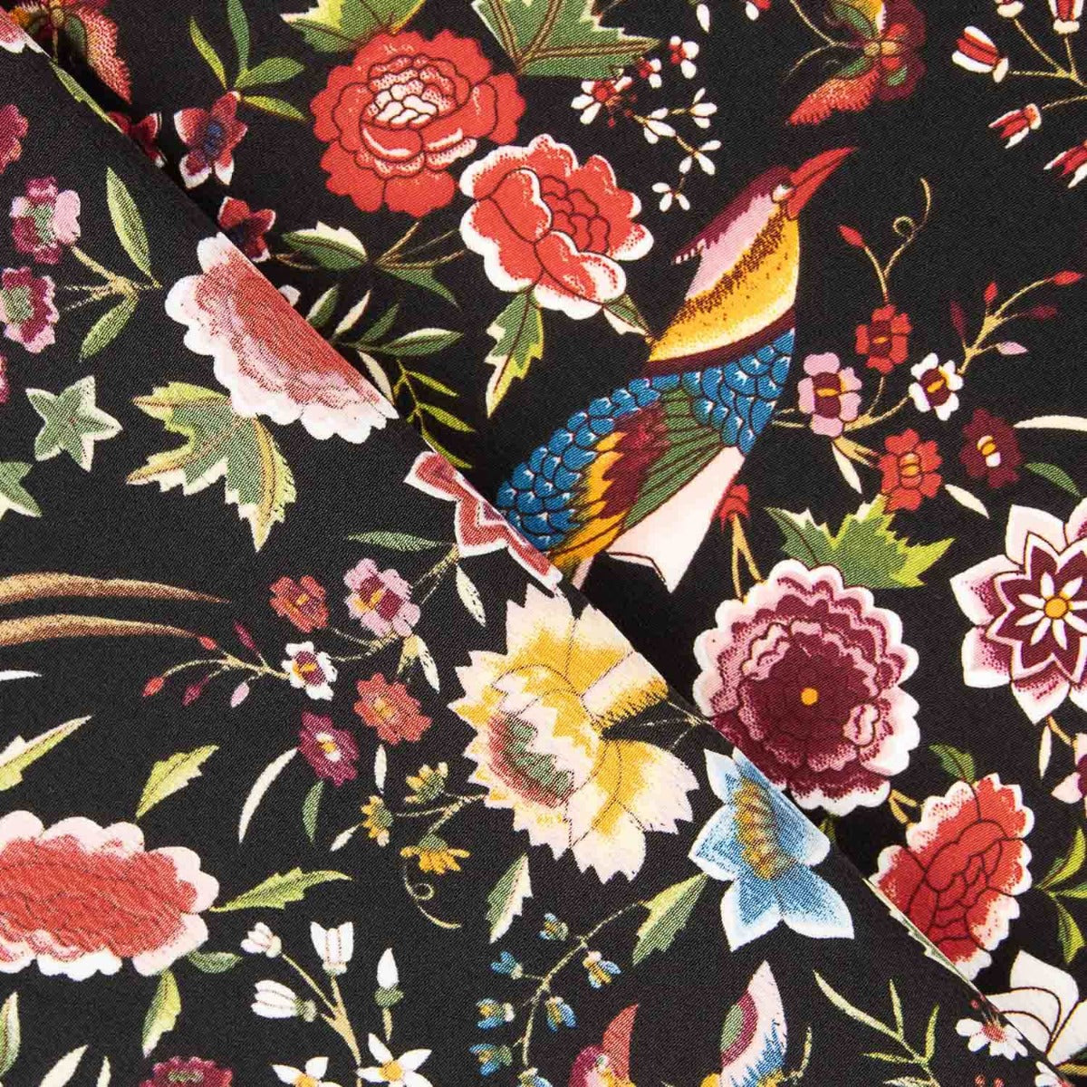 Crêpe Polyester Mantón imprimé Colibrí noir - Ribes y Casals