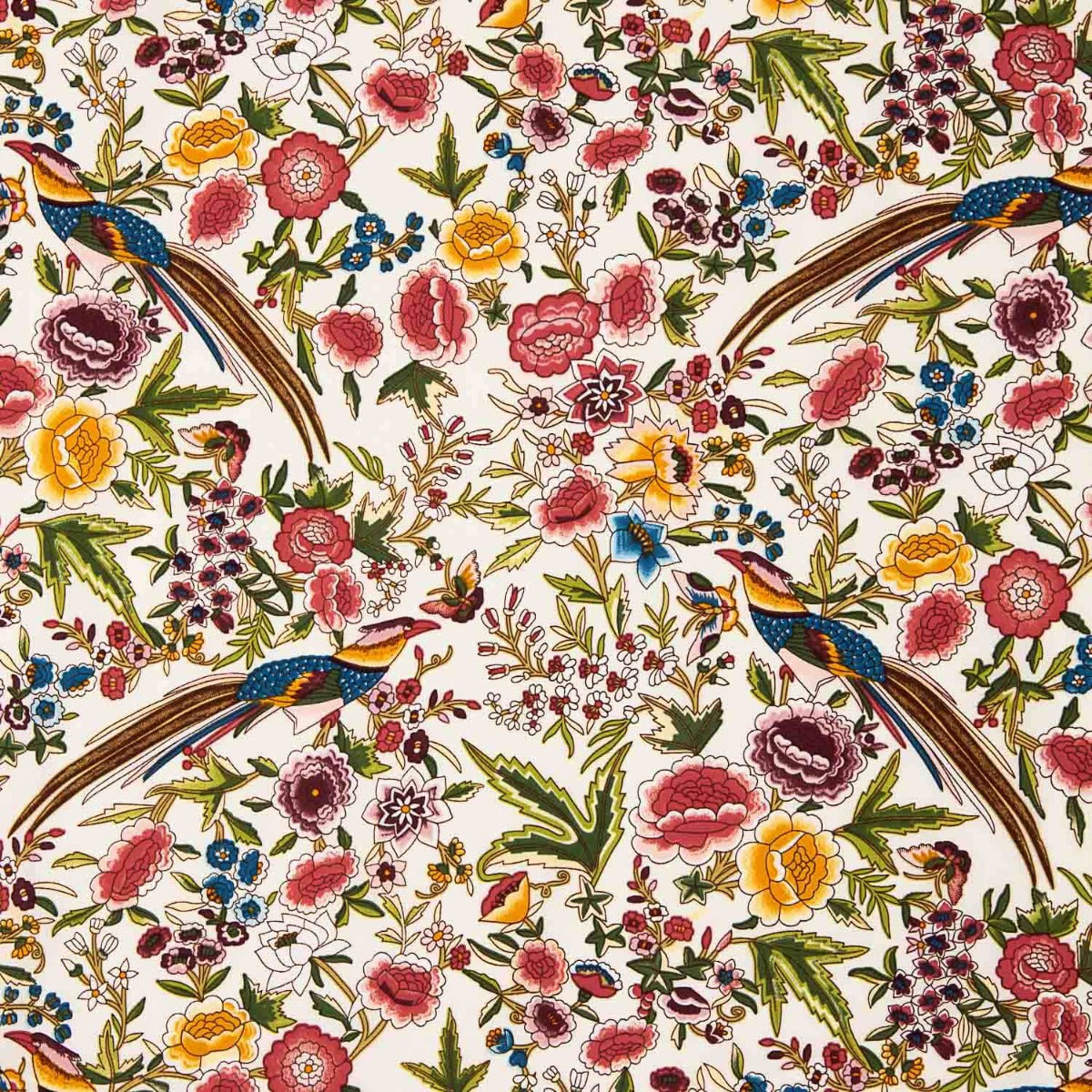 Crêpe Polyester Grand Drape Mantón Imprimé Colibrí Crème - Ribes y Casals