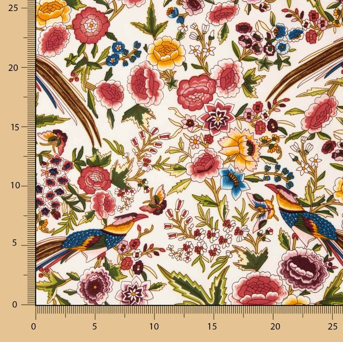 Crêpe Polyester Grand Drape Mantón Imprimé Colibrí Crème - Ribes y Casals