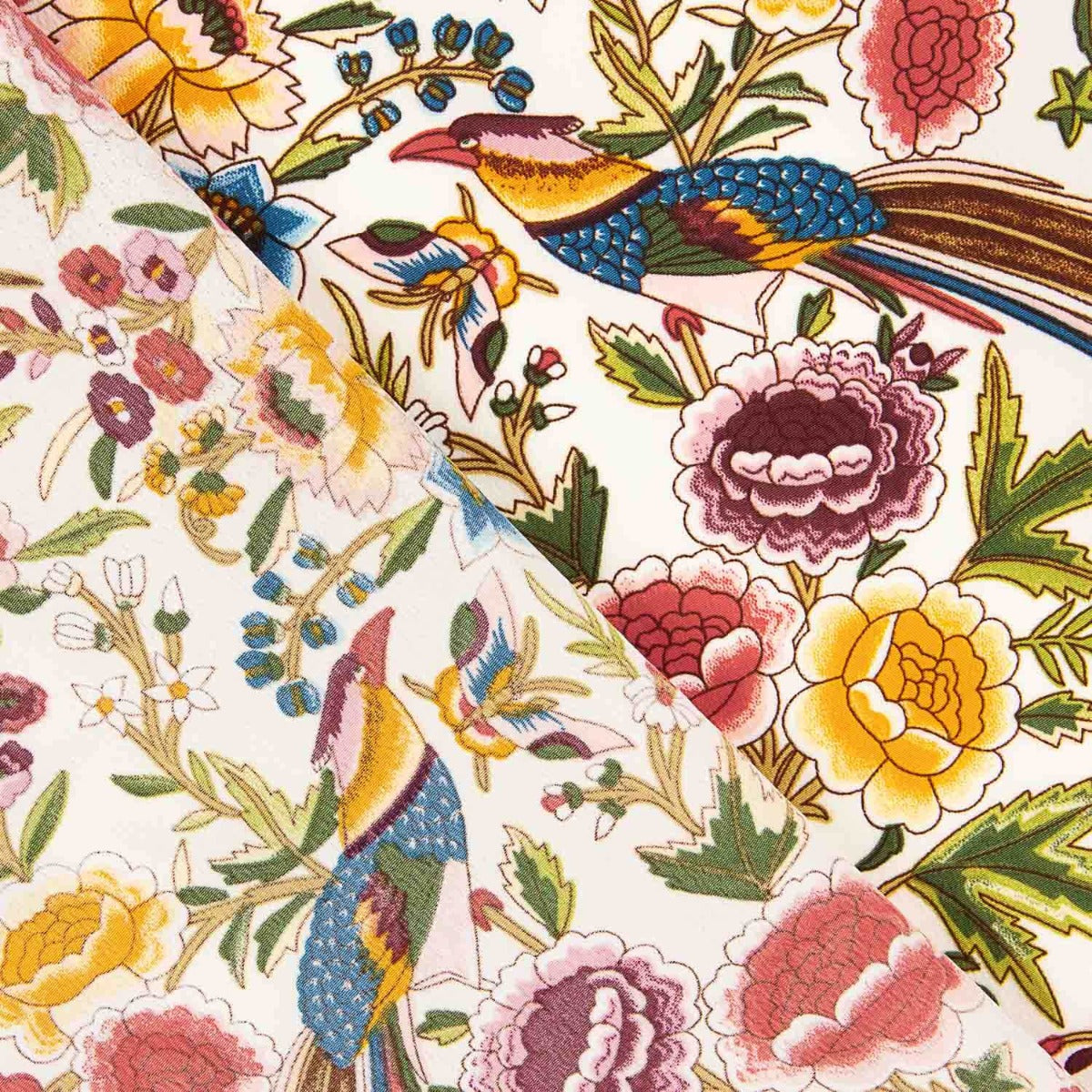 Crêpe Polyester Grand Drape Mantón Imprimé Colibrí Crème - Ribes y Casals