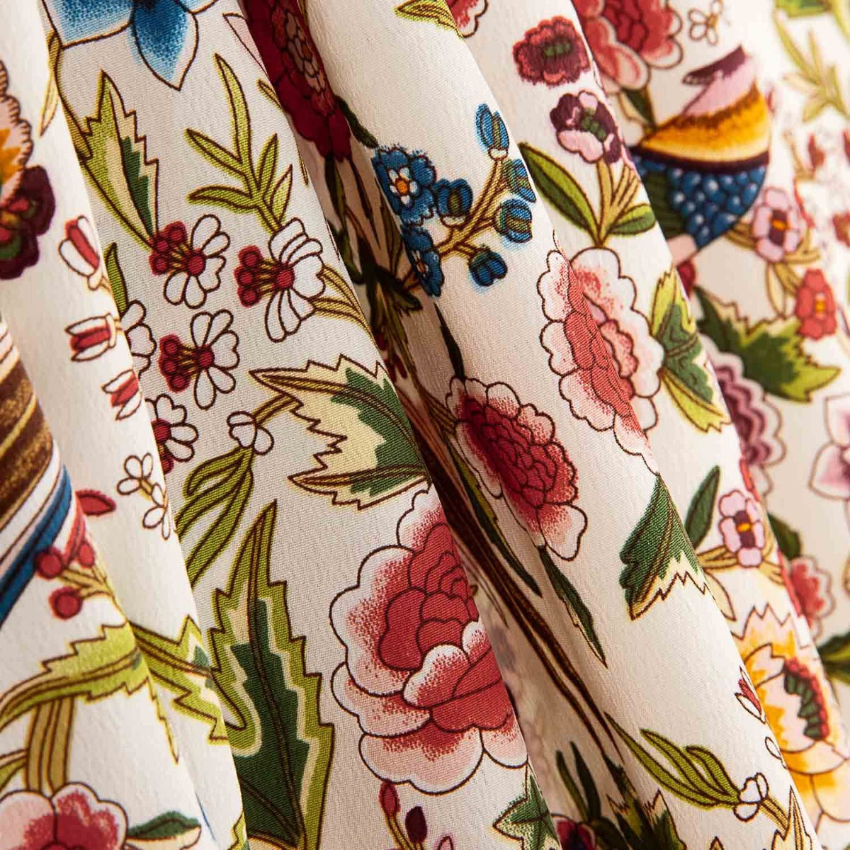 Crêpe Polyester Grand Drape Mantón Imprimé Colibrí Crème - Ribes y Casals