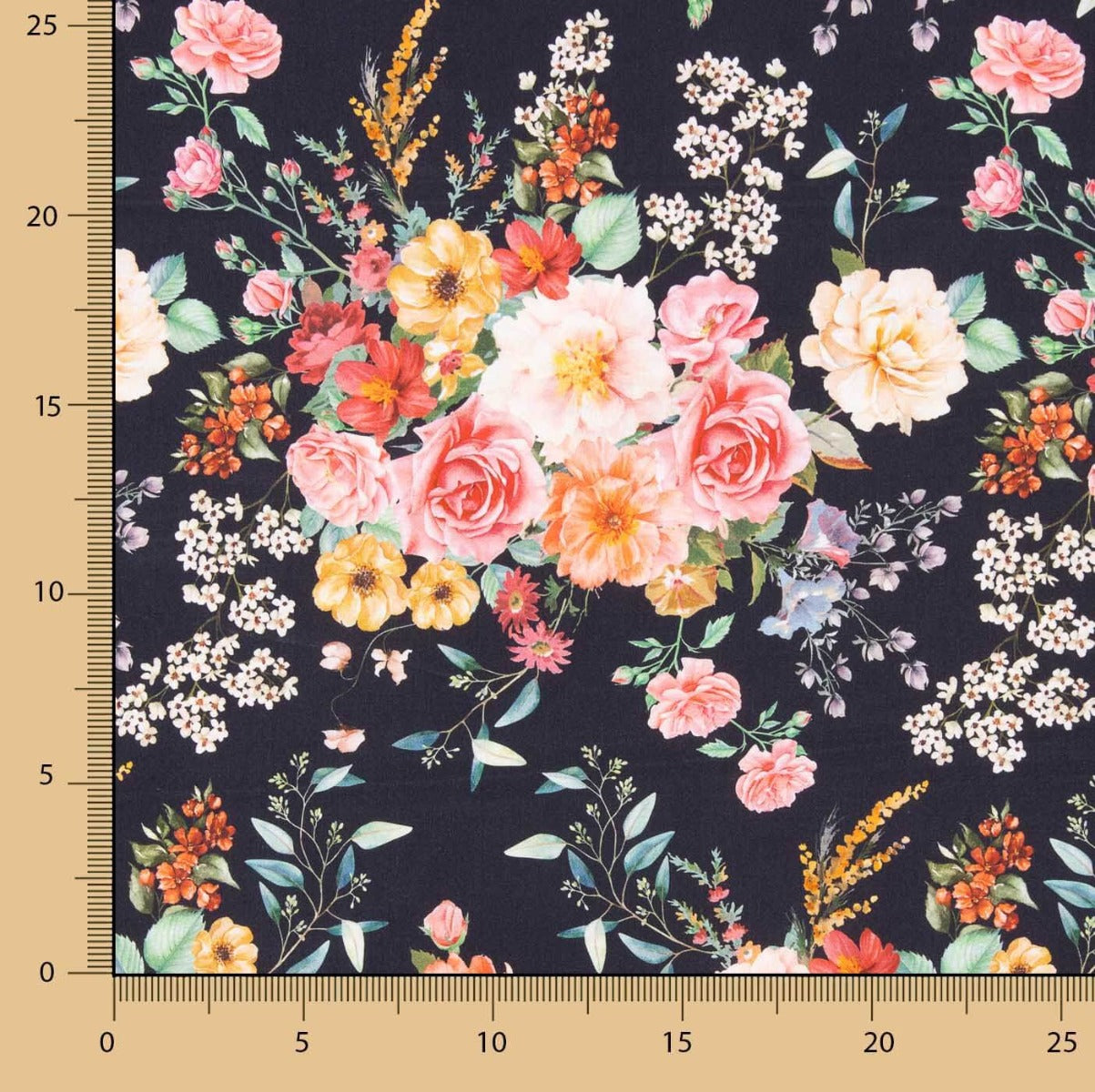 Popeline Flamenca imprimé floral noir - Ribes y Casals