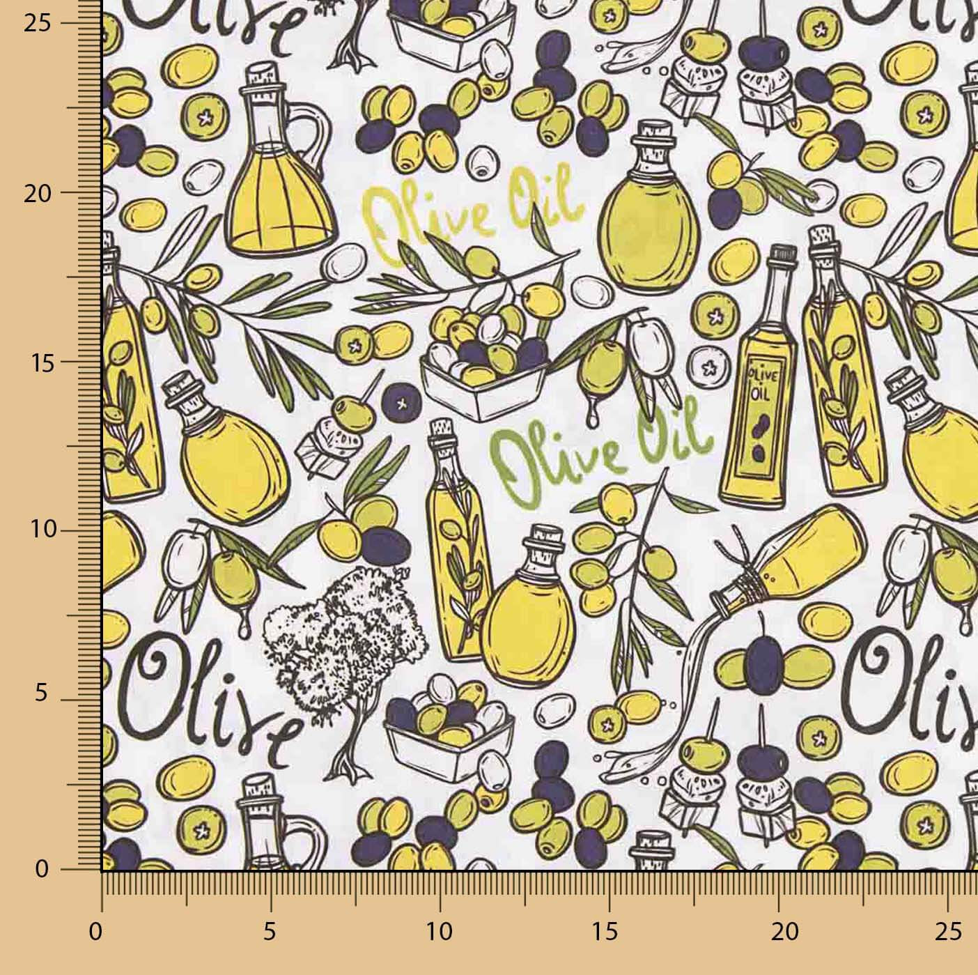 Popeline de coton imprimée bouteilles d'huile - Ribes y Casals