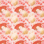 Popeline de coton imprimée éventails fleurs roses - Ribes y Casals